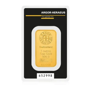 Befektetési aranyrúd, 1 uncia (31,1 gramm), 999,9 ezrelék (Argor-Heraeus)