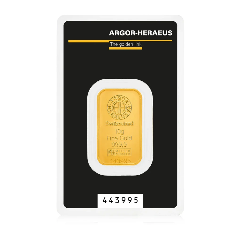 Befektetési aranyrúd, 10 gramm, 999,9 ezrelék (Argor-Heraeus)
